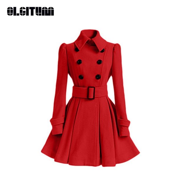 

new fashion 2018 winter woolen coat women skirt type a-line woolen female jacket inverno casaco feminino wc105, Black