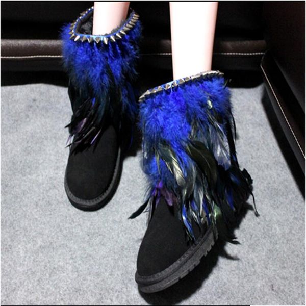 

snow boots female fur one short tube in the tube leather wool korean version plus velvet thick winter women's shoes, Black