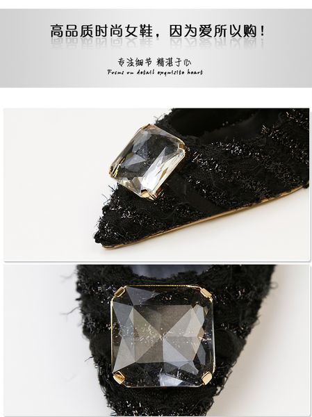 

928813 european and american style fashionable nightclub show thin thin heel high heel shallow mouth pointed shiny crystal buckle singl, Black
