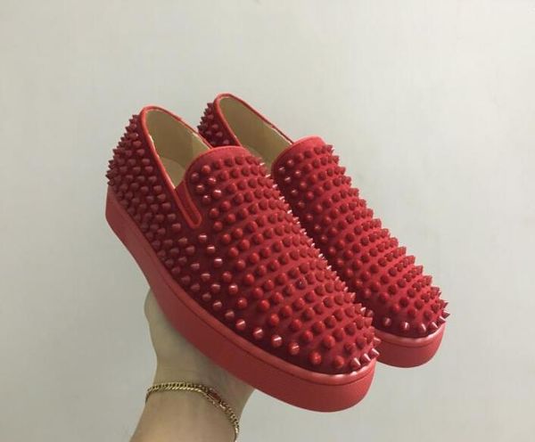 

low black red suede leather spikes casual flats red bottom shoes 2019ss new men women party designer sneakers 2color genuine leather