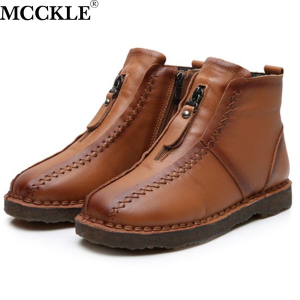 

mcckle women winter snow boots ladies pu plush warm cotton botas woman shoes zip sewing female flat casual comfortable boots, Black