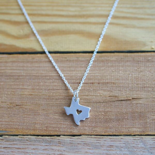 

outline texas map necklace with heart usa tx state necklace i heart love texas necklaces map geography necklace, Silver