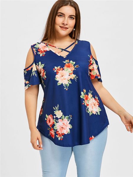 

плюс размер летний женский tshirts цветочные выдалбливают лето тройники v образным вырезом с коротким рукавом свободные повседневные дизайне, White