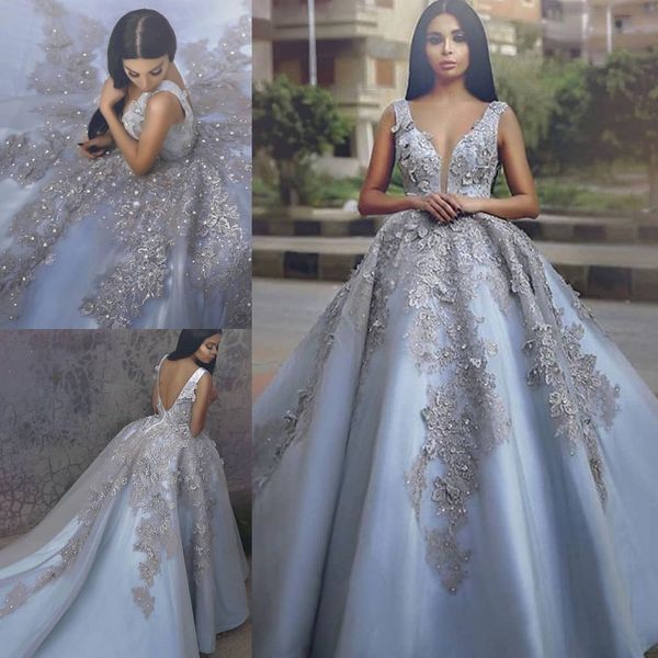 

ball gown evening dresses deep v neck sleeveless appliques beads tulle prom dress sweep train robes de soirÃ©e, Black;red