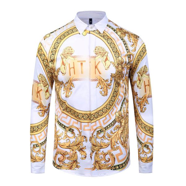 

новые мужские повседневные рубашки медуза золото цветочный принт мужская рубашка узоры slim fit рубашки мужская мода бизнес рубашки одежда, White;black