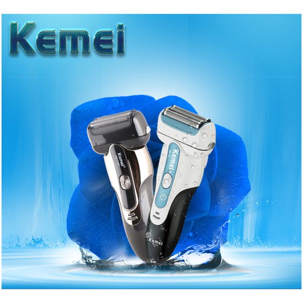 

kemei km - 7100 rechargeable electric shaver 3 blade floating reciprocating cordless facial beard use wet / dry washable razor