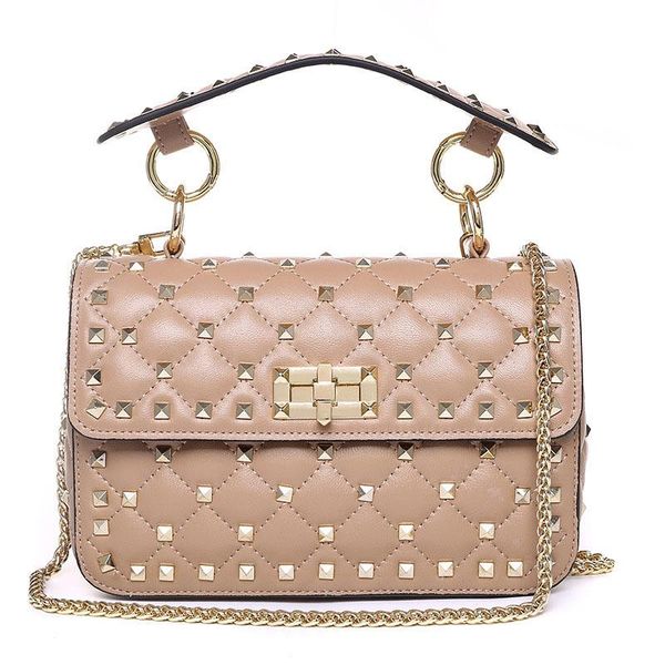 

genuine leather rivet shoulder bags for women 100% sheepskin ladies fashion chain crossbody bag luxury designer apricot clutches