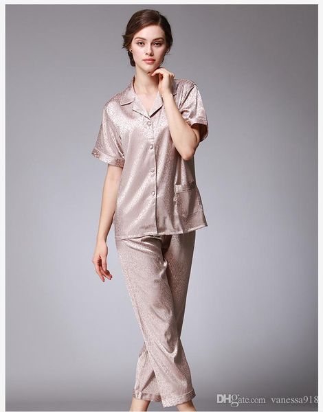 

атласные pajama наборы пижамы женщин сексуальные белье шелковые пижамы для женщин короткий рукав женщина пижама леопарда печати sjyt99, Black;red
