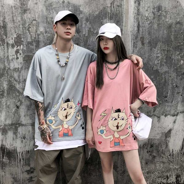 

new arrival summer streetwear lovers oversized t-shirt women animal cute tiger print half sleeve plus size female top, White