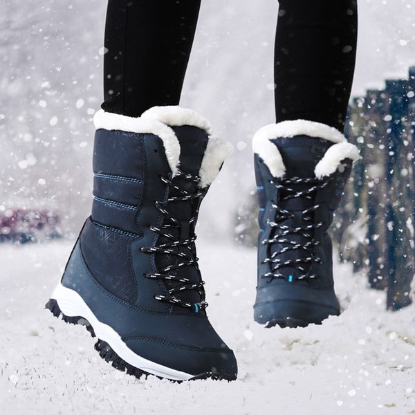 

winter boots women waterproof winter snow boots female warm fur non-slip shoes women wedge platform ankle for, Black