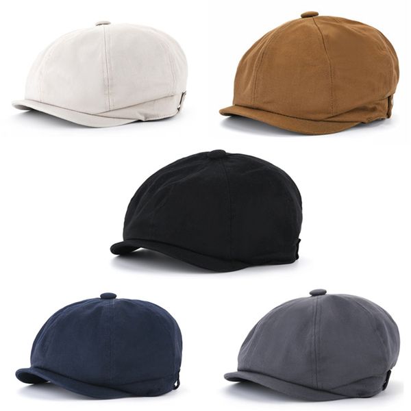 

klv men's solid color summer sun flat octagonal berets female casual berets cabbie newsboy cap driving dome caps, Blue;gray