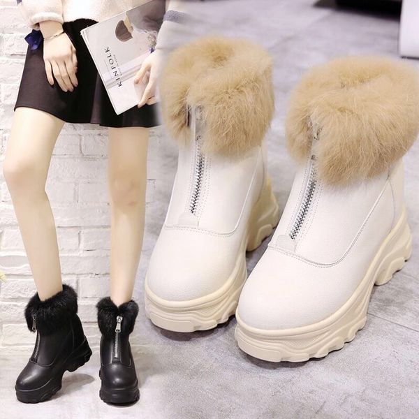 

lzj women boots warm women shoes winter waterproof snow boots plush thick bottom ankle platform botas mujer booties, Black