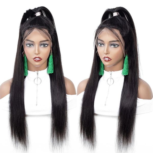 

24 дюймов бразильский парик фронта шнурка человеческих волос для чернокожих женщин 13x4 реми прямой парик фронта шнурка предварительно сорва, Black