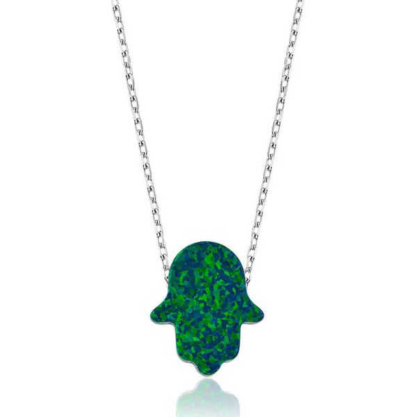 

925 sterling silver green opal fatma master hand lady necklace