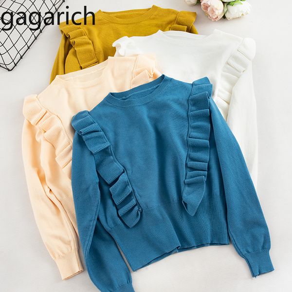 

gagarich women knitted sweater 2019 new solid lotus leaf patchwork o-neck loose slim sweater autumn winter ladies wear, White;black