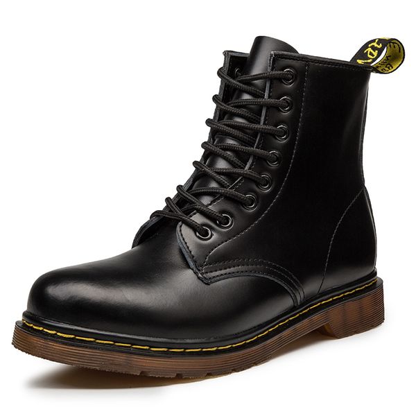 

army boots winter keep warmmen leather men boots waterproof rain ankle snow couple masculina botas winter work shoes, Black
