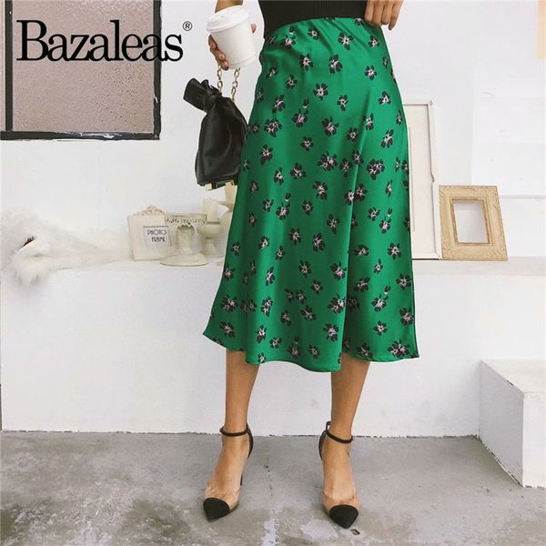 

bazaleas vintage fashion women skirt high waist midi skirts slim floral green print women skirt casual drop shipping, Black;gray
