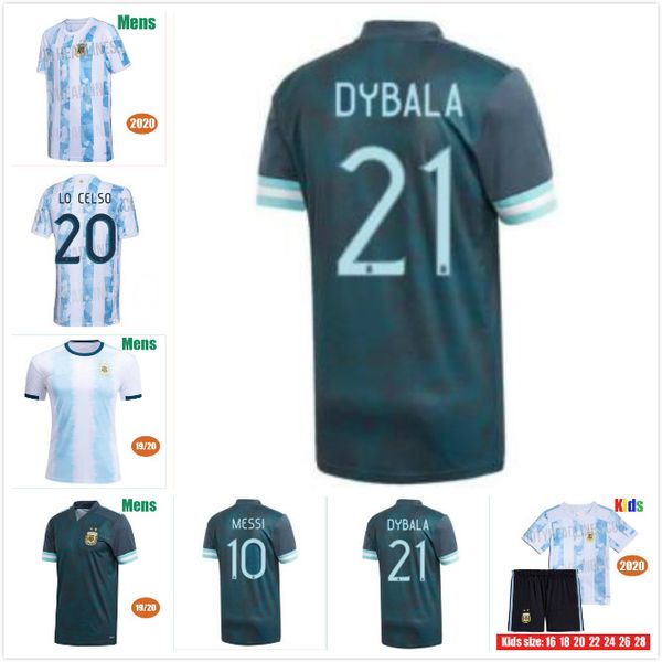 

copa america 2020 argentina away soccer jerseys kit sky blue messi dybala kun aguero higuain 20 21 football shirts 2021 kids camisetas home, Black;yellow