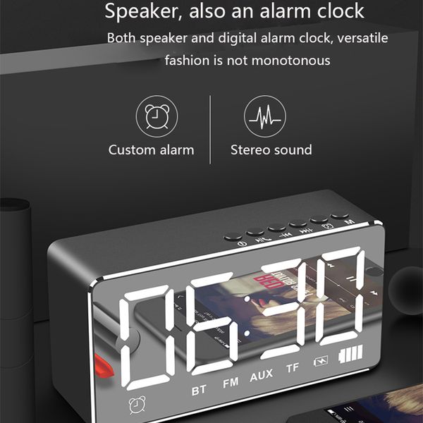 

mirror alarm clock speaker wireless mobile computer mini home overweight subwoofer led lights small stereo smart bluetooth