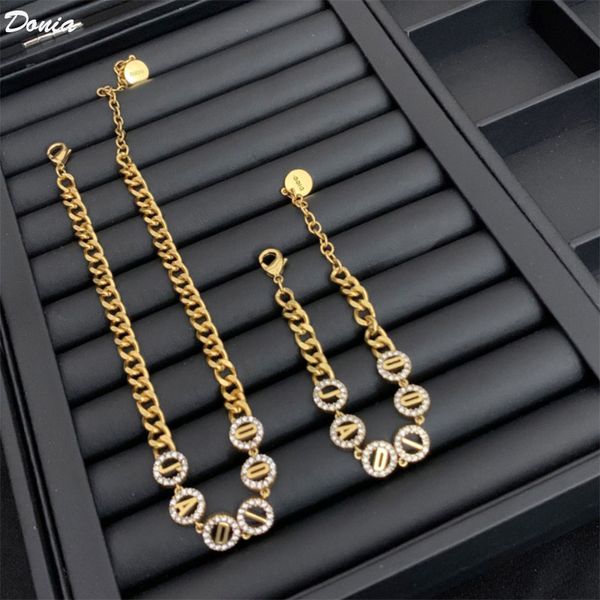 

donia jewelry european and american fashion letter necklace bracelet earring two piece wedding jewelry ladies banquet set decoration gift, Slivery;golden