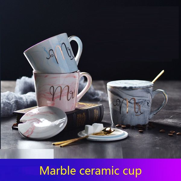 Cerâmica Mármore Casais Cup MR MRS caneca de leite xícara de cerâmica copo de água copo 400ml almoço canecas