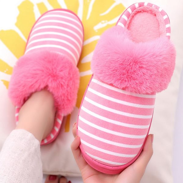 

monerffiwinter stripe pattern slip on slippers fluffy fur warm shoes house slippers soft autumn casual indoor, Black
