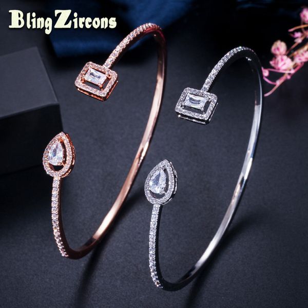 

beaqueen sparking cz stone stackable statement open cuff bangles dubai rose gold and silver color jewelry accessories b159, Black
