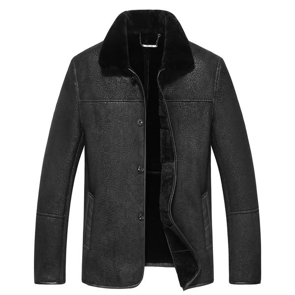 

leather jacket men coats 6xl 7xl 8xl 9xl brand sheepskin outerwear men business winter wool fur male jacket fleece, Black