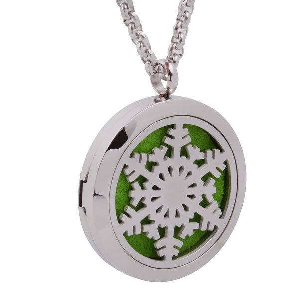 

stainless steel snowflake aromatherapy essential oil diffuser necklace perfume locket pendant, Silver