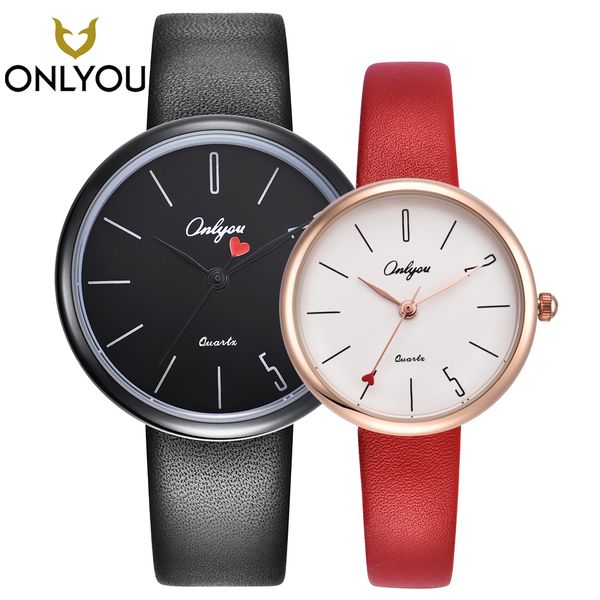 

onlyou lover watch couple valentine's gifts brand casual men quartz leather wristwatch women fashion heart-shaped clock love, Slivery;brown