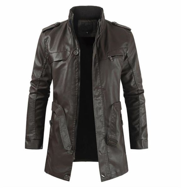 

pu designer mens jacket plus size cardigan mens coat with sashes solid color long style casual clothing, Black;brown