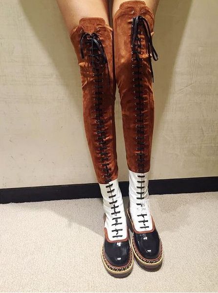 

suede patchwork women thigh high boots low heels long riding booties lace up lady over the knee boots casual oxfords shoes plus size, Black