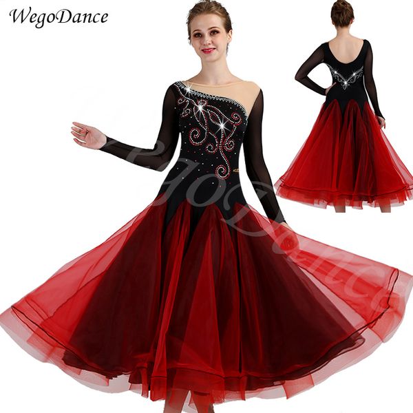 

customized social dance group performance costume modern dance competition dress national standard costumes woman hipping, Black;red