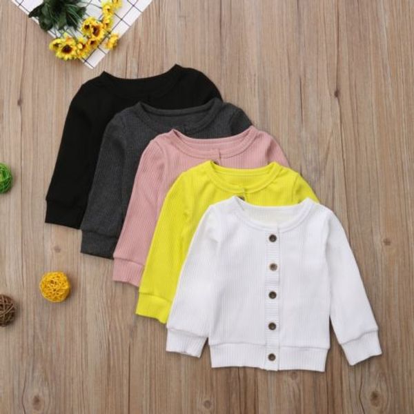 

casual newborn infant baby girl long sleeves solid cotton knitted sweater cardigan coat autumn fashion, White