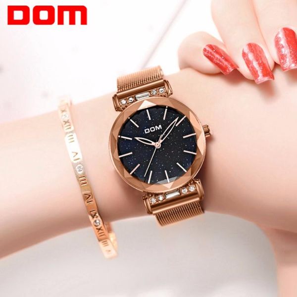

rose gold women watches minimalism starry sky buckle fashion casual female wristwatch waterproof g-1245gk-1m, Slivery;brown