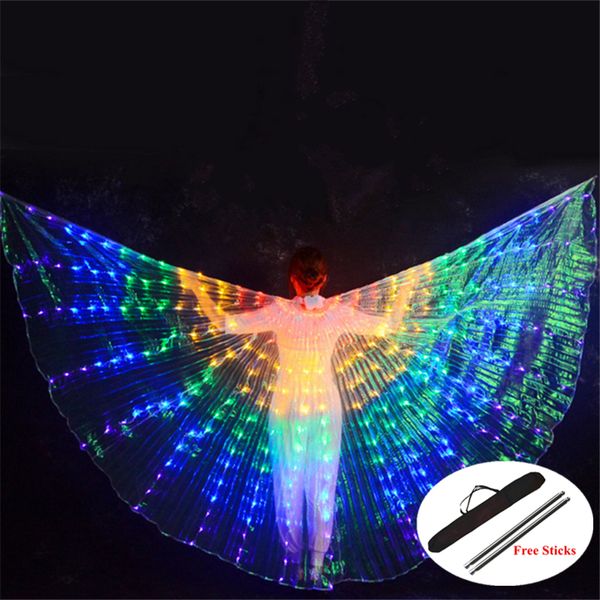 

new wings sticks led isis with adjustable belly dance lamp props 360 degrees accessories children open 360 angle led wing, Black;red