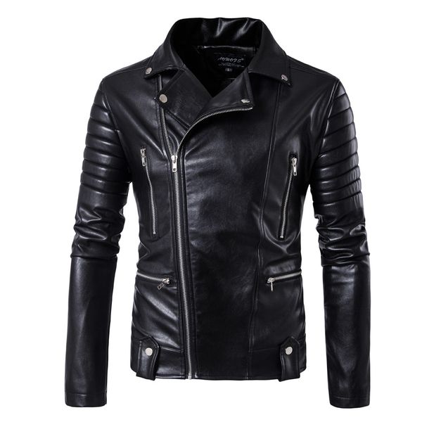

men's leather coat 2018 new style men locomotive leather coat multi-zipper men's wear leather jacket coat b003, Black
