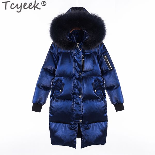 

tcyeek warm down parka women duck down jacket female winter coat 2019 new brand long natural raccoon fur overcoat hiver 20171019, Black