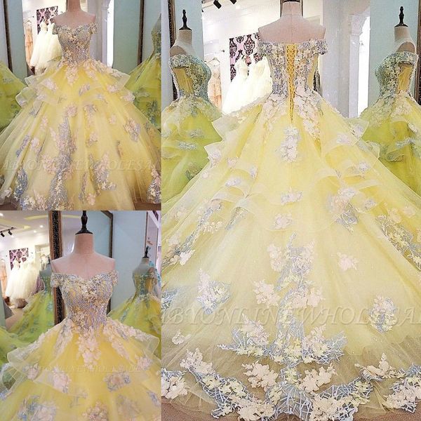 

daffodil applique ball gown wedding dresses 2020 elegant off shoulders long sleeves bridal dress bc4089