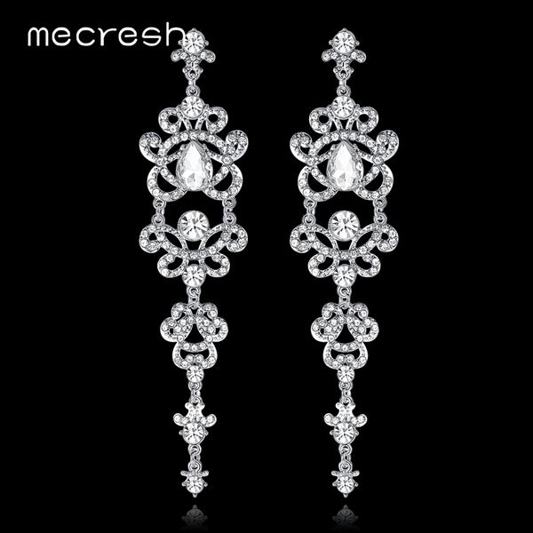 

mecresh teardrop bridal long earrings for women silver/blue/gold color crystal wedding big hanging earring fashion jewelry eh166, Golden