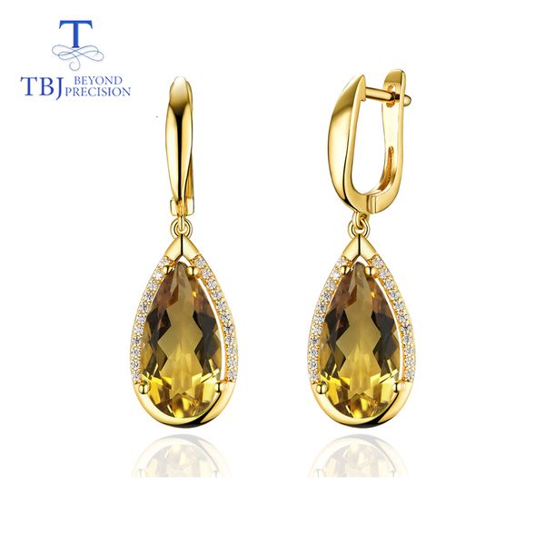 

tbj,natural citrine peal8*16mm gemstone clasp earring 925 sterling silver fine jewelry for party woman valentine gift box cj191203, Golden
