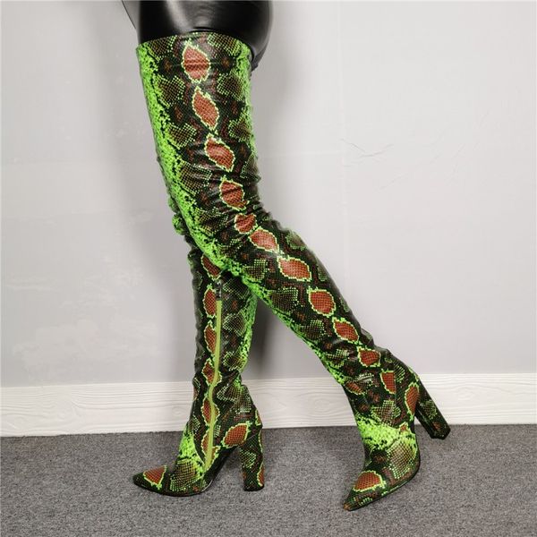 

olomm new fashion women thigh high boots square high heels boots pointed toe gorgeous green brown party shoes women us size 5-15, Black