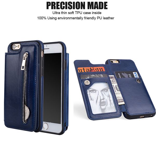 

new wallet pu leather flip case for iphone 6 7 8 plus x xs max xr card slot zipper storage bag for samsung s8/s9/note 8/9 cover