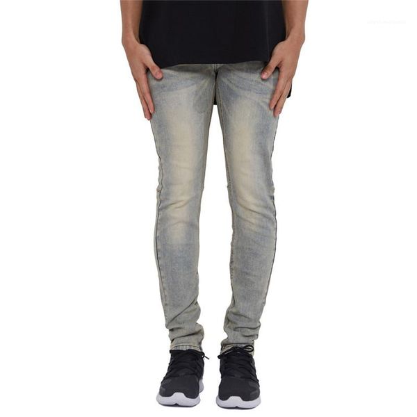 

casual males clothing fashion vintage mens designer jeans fashion panelled zipper fly mens skinny pencil pants, Blue