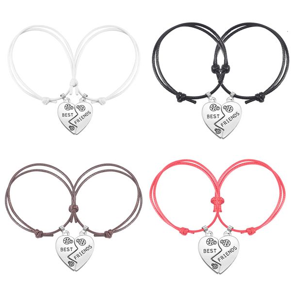 

2-piece female good friend series bracelet stitching heart-shaped carving insect shape pendant fashion girl jewelry gift, Black