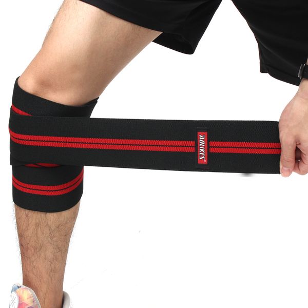 

aolikes 1pc elastic durable fitness weightlifting wrap strap knee bandages basketball outdoor sports support protector knee pads, Black;gray