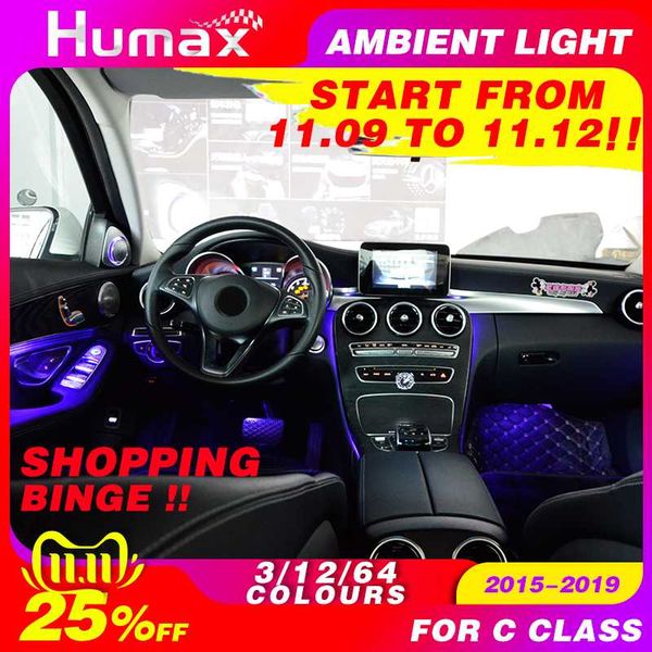 

11.11" for c class w205 c63 c200 c250 car diy ambient lamp 3/12/64 colors led ambient light illuminated car accessory