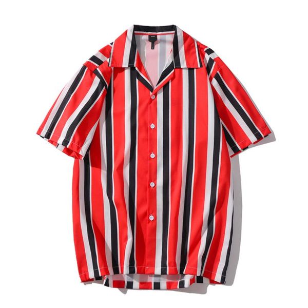 

2020 new stylish men shirt breathable stripe short sleeve loose buttons casual shirt blouse beach hawaii camicia da uomo caldo, White;black