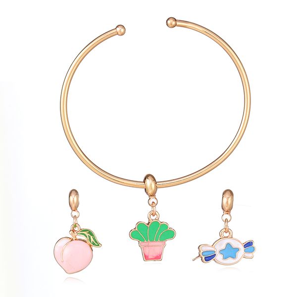 

brass bangle with zinc alloy peach ,candy charms , children jewelry, Black