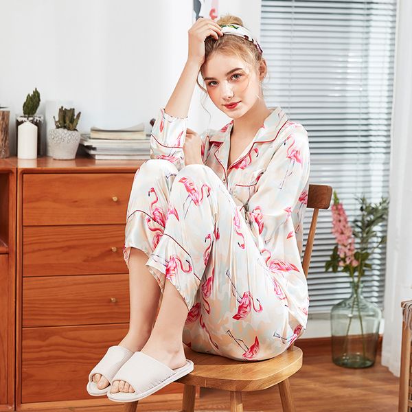 

cearpion brand new women pajama set turn-down collar sleepwear 2pcs shirt+pants cartoon casual nightgown home robe femme, Blue;gray